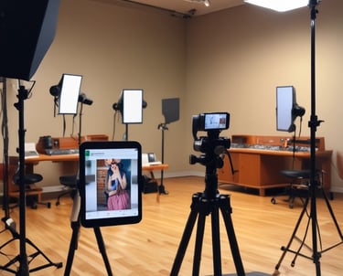A videographer filming a dynamic promotional video in a studio.