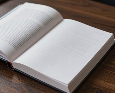 Macro photo of a high-quality brand identity book being opened on a dark wooden table in a dimly lit, professional North American office.