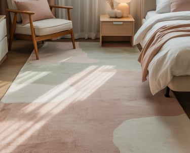 A bedroom scene showing natural light reflecting off a light pastel.