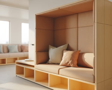 A narrow corner transformed into a bench nook, compact but comfortable.