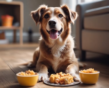 Two dogs resting comfortably on soft bedding in a calm, cage-free room.