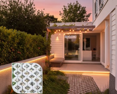 Pavaj Ecologic montat în curte, dale cu goluri pentru umplere cu iarbă