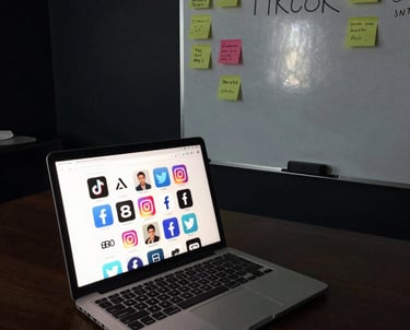 Social media stratedgy on a white board in a dark room 