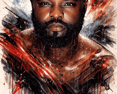 a painted portrait of a man with beards