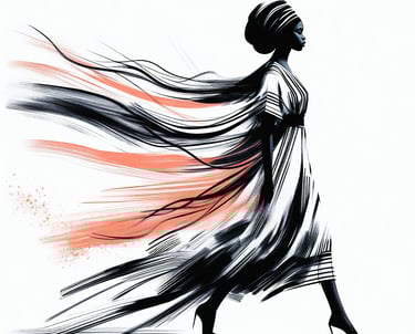 a woman in a dress with a long flowing dress