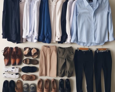 A vibrant display of Zaviona's latest collection featuring colorful shirts and elegant ladies' outfits on diverse models.