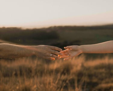 a couple holding hands in a field