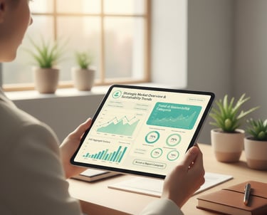 Dettaglio di una donna che consulta un report aziendale su un tablet.