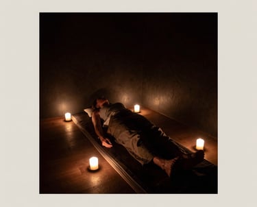 Warm therapeutic room with cream and coffee tones, golden accents, and soft natural light.