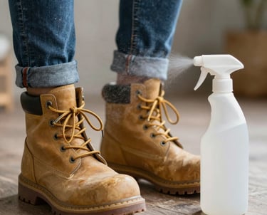 Technician disinfecting shoes before entering a customer's yard in Yorktown.