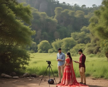 A professional wedding photography team in action during a ceremony.