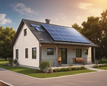 Modern solar panel system integrated with home automation devices on a sunny rooftop.