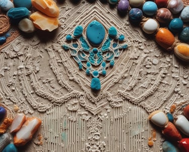 Pechera artesanal elaborada con macramé y piedras minerales coloridas