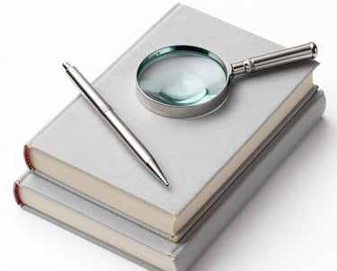 black magnifying glass on white paper