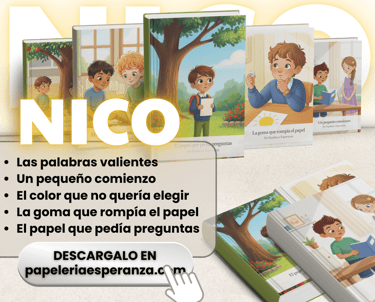 Illustrated children's book series by Nico for Papelería Esperanza featuring emotional learning stories.
