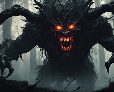 monster charging with glowing eyes and teeth