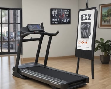 A room filled with stationary exercise bikes arranged neatly in rows. The space has a wooden and gray tiled floor, and a sign with the text 'i-Fitness' is displayed on the wall. The bikes are primarily white with black handlebars and seats.