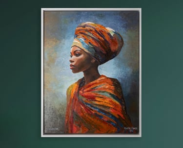 Portrait artwork framed in a sleek silver frame, providing elegant framing inspiration.