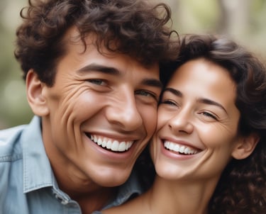 A dental office sign with a large toothbrush and oversized teeth protrudes from the side of a brick building. Above the sign, a mannequin styled like a trapeze artist swings from a trapeze bar, adding a whimsical element to the scene. The sky is overcast, and the building facade features various textures such as metal and stone.