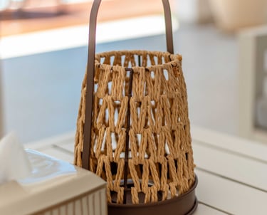 a basket weave basket with a tissue paper bag
