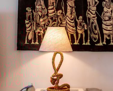 a lamp that is sitting on a table, zanzibar house