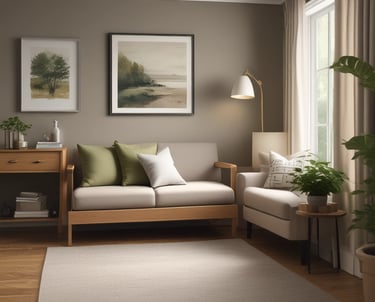 brown wooden table beside gray couch