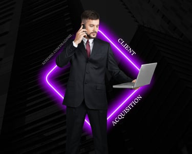 Imagine cu un bărbat bine îmbrăcat în costum, vorbind la telefon și ținând un laptop, pe un fundal business negru. Explorează