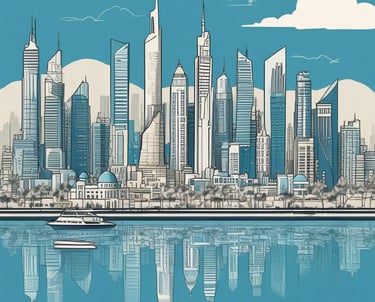 A panoramic view of a modern government building in the UAE.