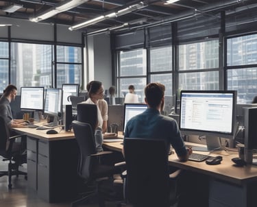 A professional workspace showcasing various business services.