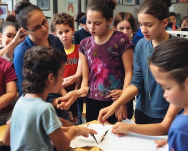 A lively circle of teenagers playing capoeira surrounded by cheering community members.
