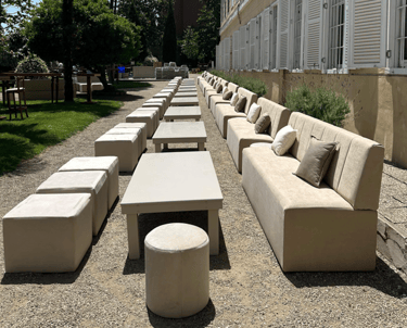Event seating arrangement and lounge furniture setup for private event in Bodrum