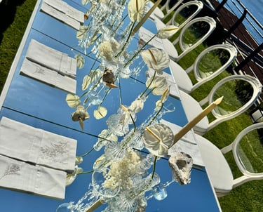 Luxury table styling details with floral decoration for event setup in Bodrum