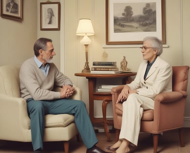 A stack of peach-colored business cards is placed inside a transparent holder on a wooden surface. The cards have a logo with the text 'The Twisted Trio' and a small silhouette of a head profile.