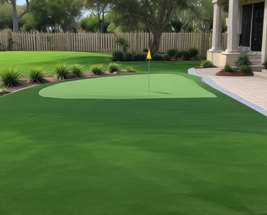 artificial turf putting green in a backyard