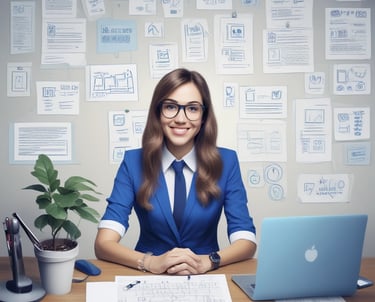 A clean blue and white themed career page showing job listings on a laptop screen.