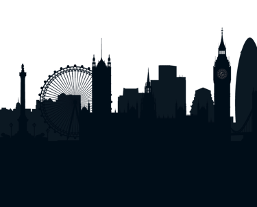 A cartoon like picture of the london skyline when looking from the river thames