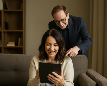 Jelle die een klant aan het helpen is op haar tablet