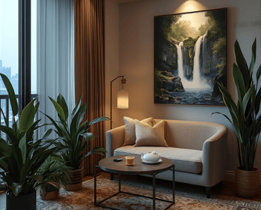 Tranquil coffee corner with intentional design and natural materials