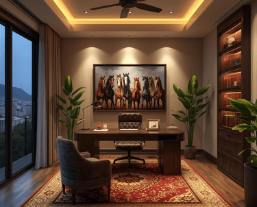 Minimalist home office by Korokaari with clean desk, natural light and indoor plants for focus