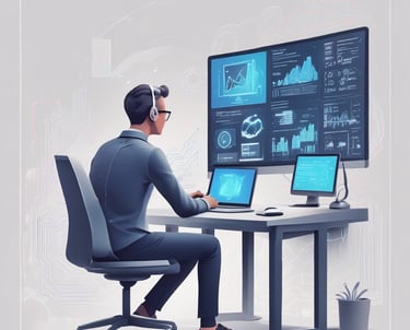 Large blue letters 'AI' stand prominently on a surface covered with a pattern of hexagonal shapes. Dark swirling lines intersect around the letters, creating a sense of motion and complexity. The background has a metallic sheen with a futuristic, digital style.