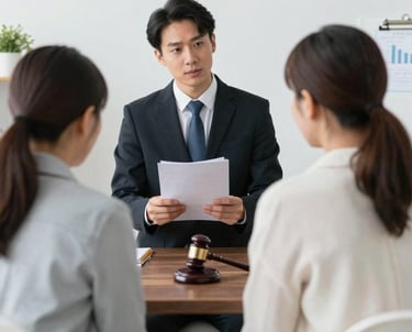 A lawyer consulting a family in a cozy office setting in Mexico City