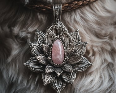 Médaille lotus avec quartz rose