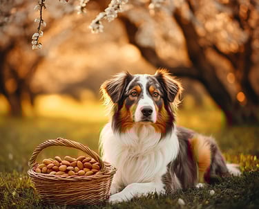 chien près d'un amandier