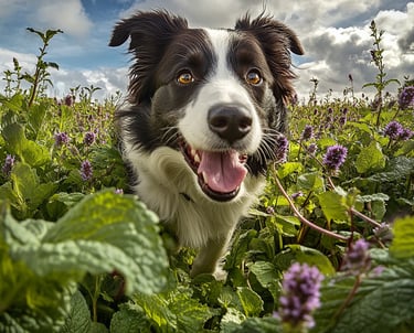 Border collie dans menthe poivrée