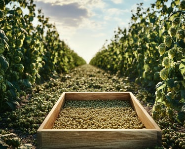 Levure de bière dans champ de houblon