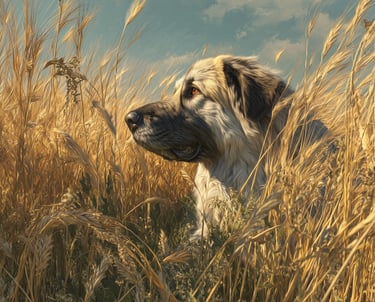 Ovcharka Ukrainien couché dans le champ de blé