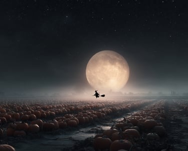 Sorcière dans un champ de courges