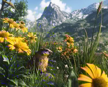 Fleurs d'arnica montana avec marmotte