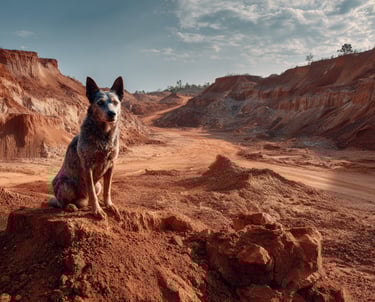 chien dans argile rouge