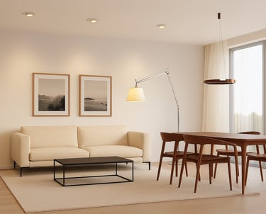 Warme sfeer met spots en design verlichting
